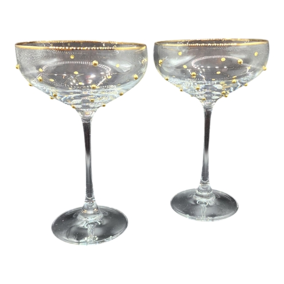 (2) Handcrafted Gold Rimmed Cocktail Coupes - Picture 2 of 2